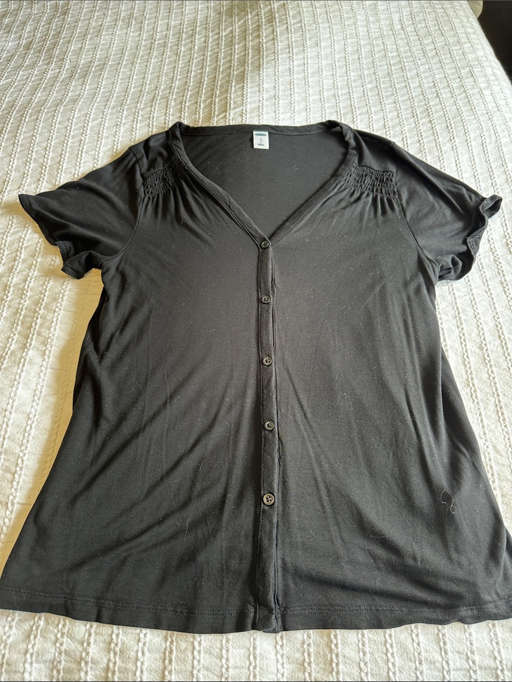 Old Navy Black Button-Front V-Neck Short Sleeve Top